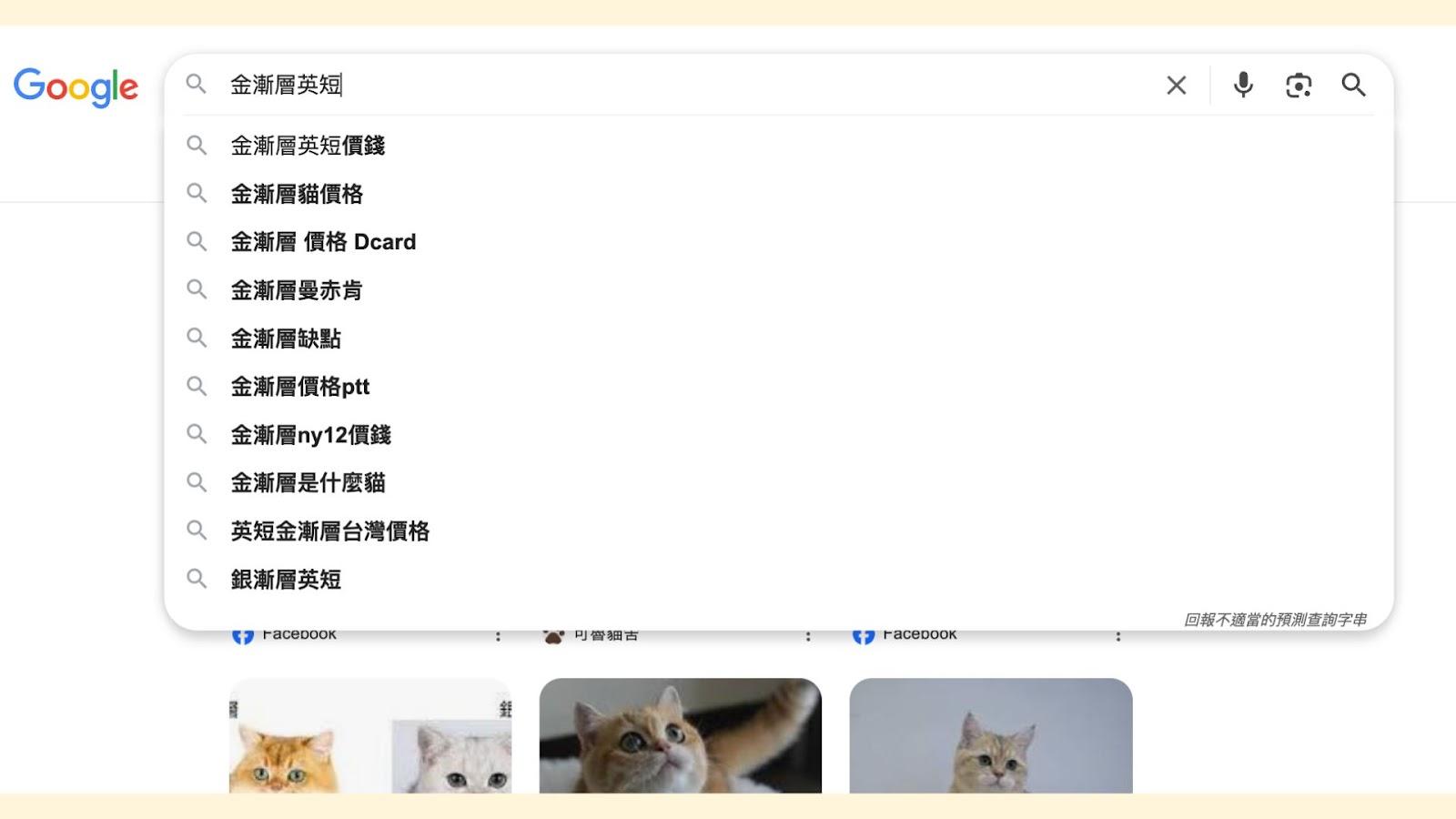 搜尋關鍵字後，搜尋欄便會出現其他高度相關的關鍵字